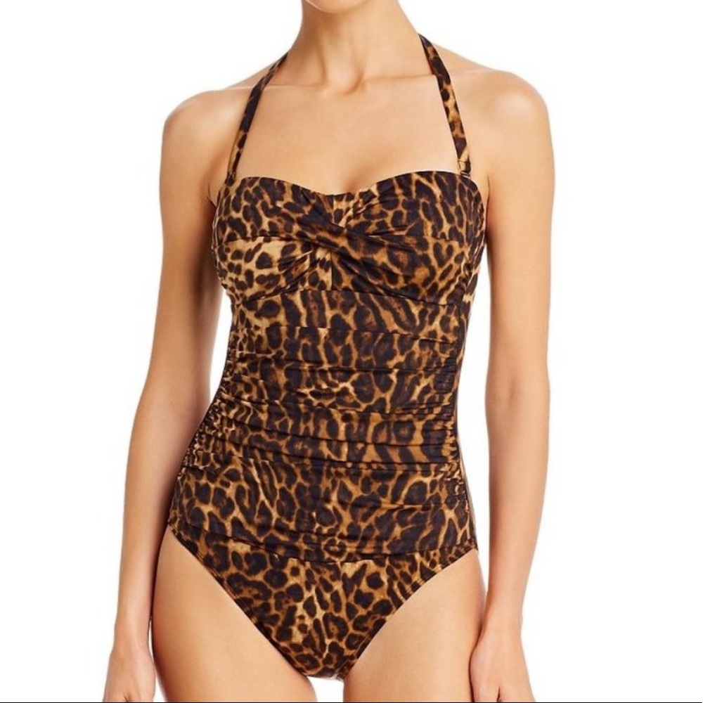Lauren Ralph Lauren Ocelot Twist Bandeau Underwire One Piece Swimsuit Size 14